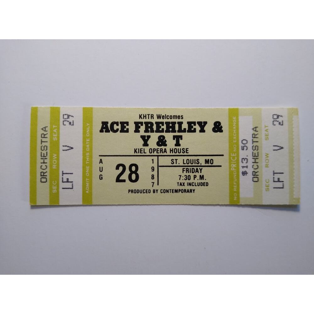 Vintage 1987 Ace Frehley Kiss Y&T Concert Ticket St. Louis MO Kiel Opera House